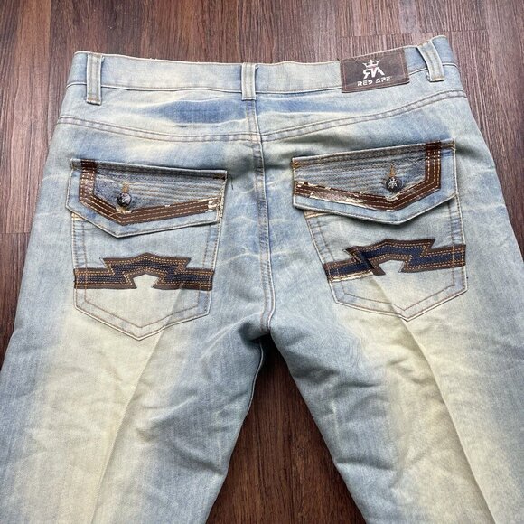 Red Ape Jeans Mens 34 Blue Denim Baggy Wide Leg Hip Hop Rap Streetwear Y2K - Picture 4 of 10